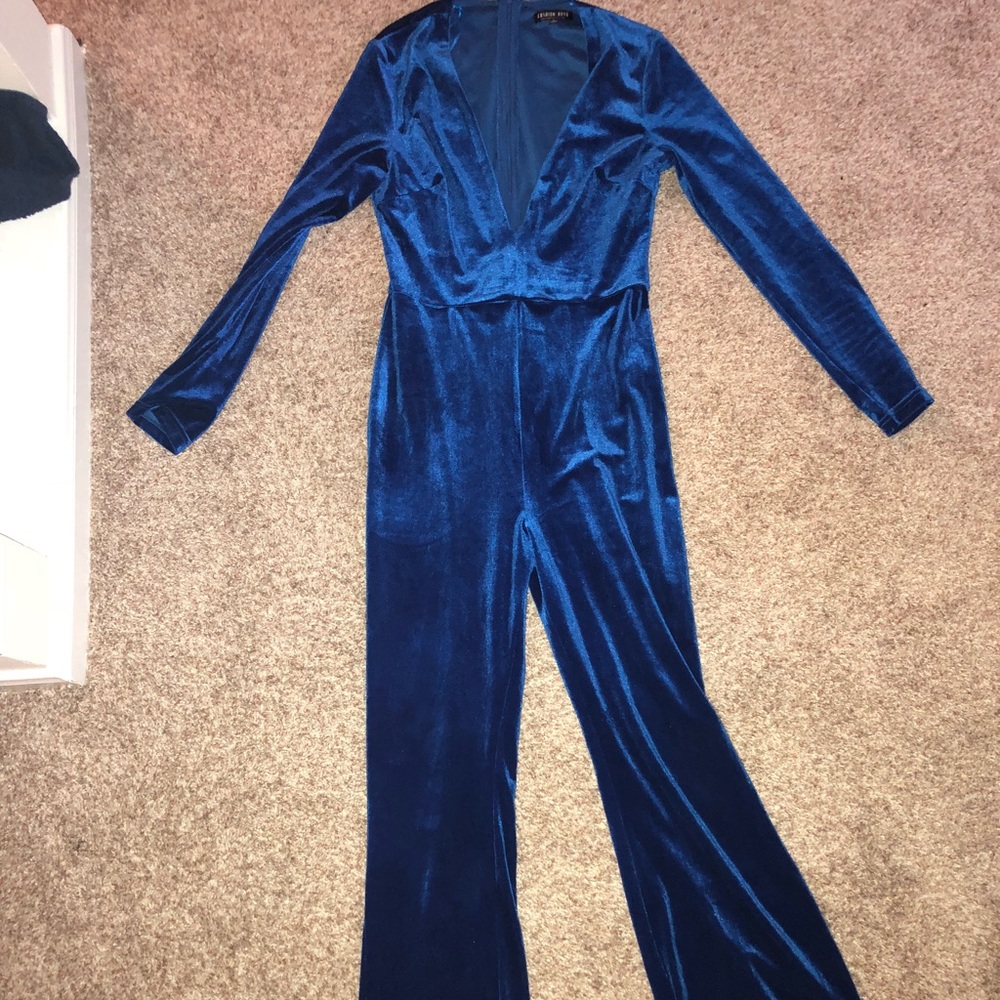 blue suede jumpsuit